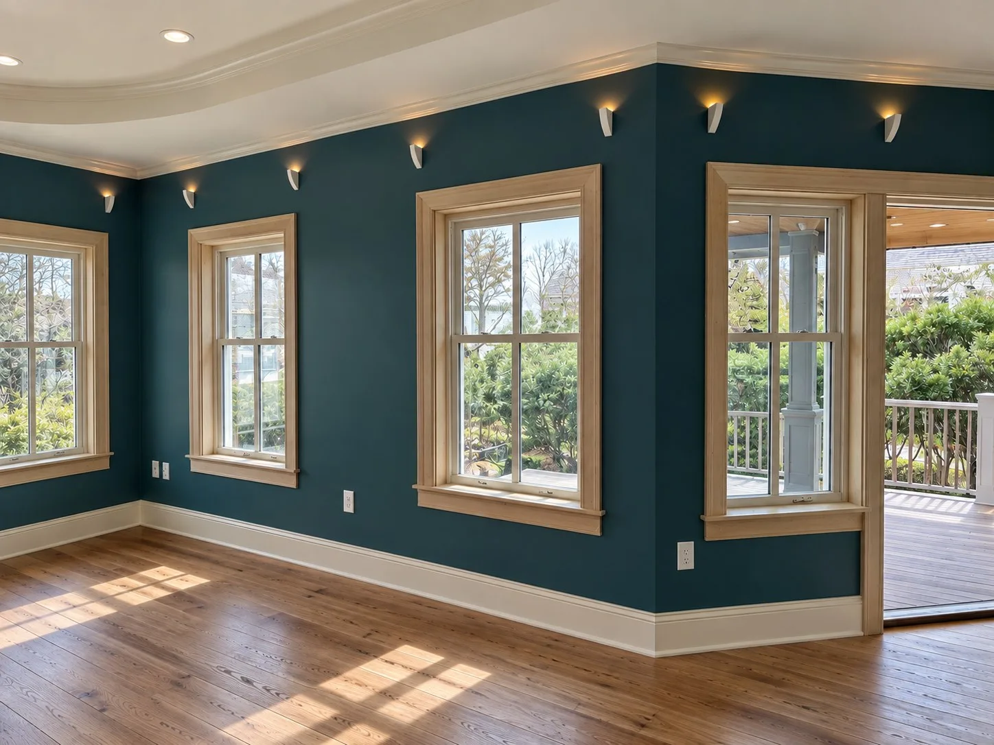 The same room with finished casing, sills, base and crown